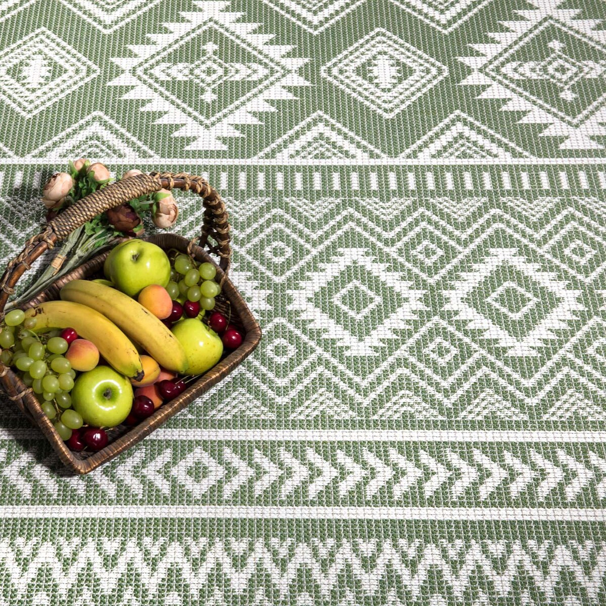 Dywan okrągły na zewnątrz i do wnętrz boho Paloa 35220 Zielony 120x120