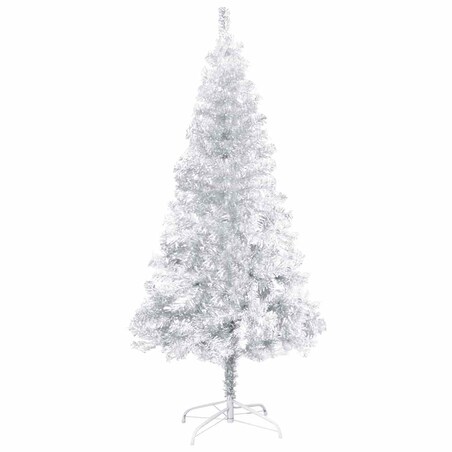 vidaXL Sztuczna choinka z lampkami i bombkami, srebrna, 120 cm, PET