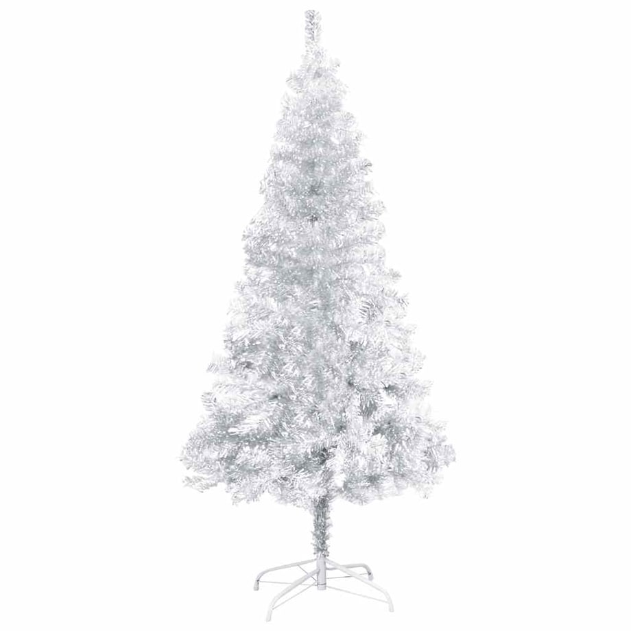 vidaXL Sztuczna choinka z lampkami i bombkami, srebrna, 120 cm, PET