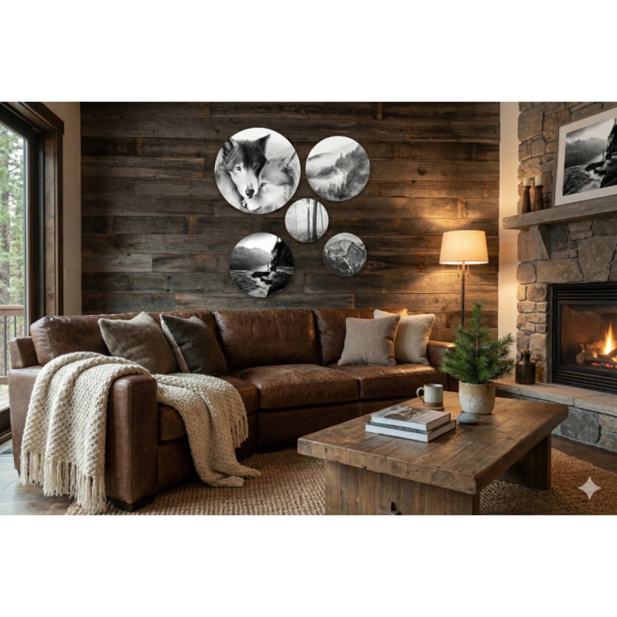 Czarno-białe Obrazy na ścianę Las wilki Okrągłe do sypialni pokoju salonu