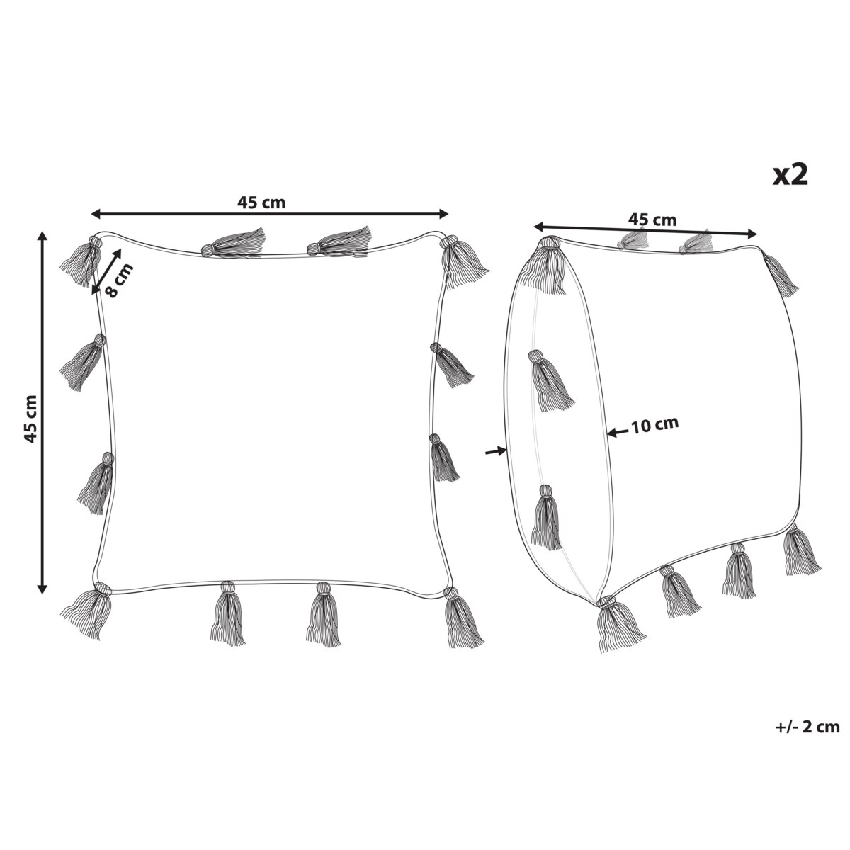 2 bawełniane poduszki dekoracyjne tuftowane z frędzlami 45 x 45 cm różowe TORENIA