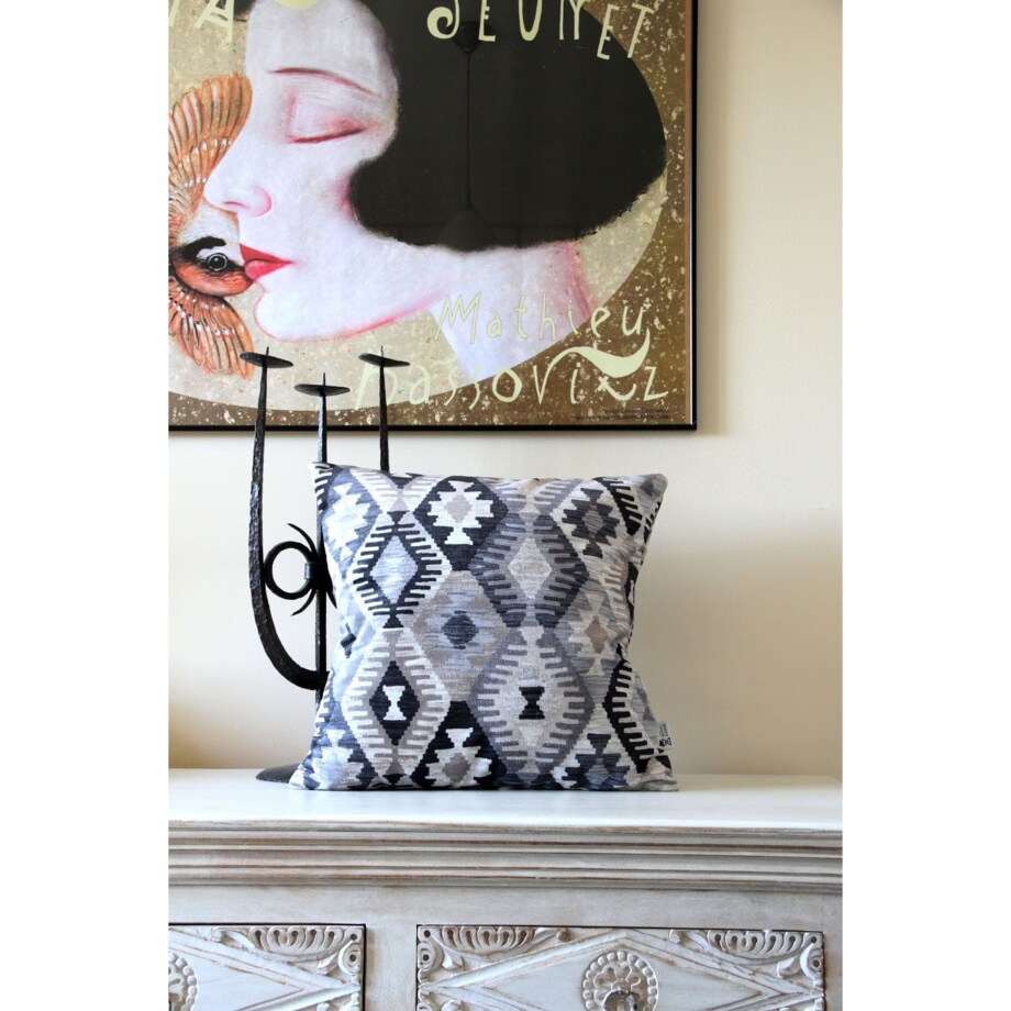 Poduszka welurowa Aztek Boho 45x45 cm -szara