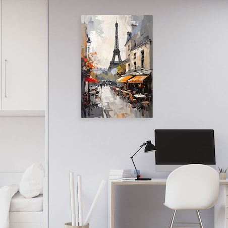 Obraz do salonu restauracji jadalni biura hotelu,Paryskie kawiarenki z widokiem na wieżę Eiffla 20x30 cm