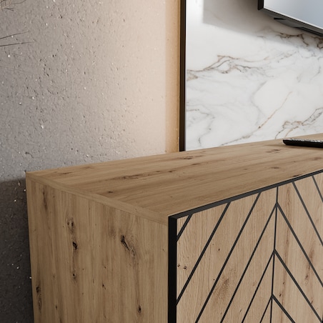 Szafka RTV IGO 300 cm,zamknięta pod telewizor do salonu, jodełka -artisan