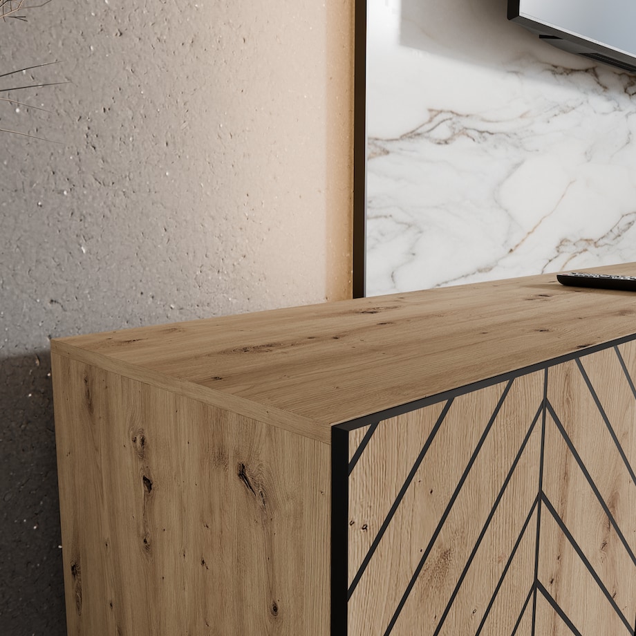 Szafka RTV IGO 300 cm,zamknięta pod telewizor do salonu, jodełka -artisan