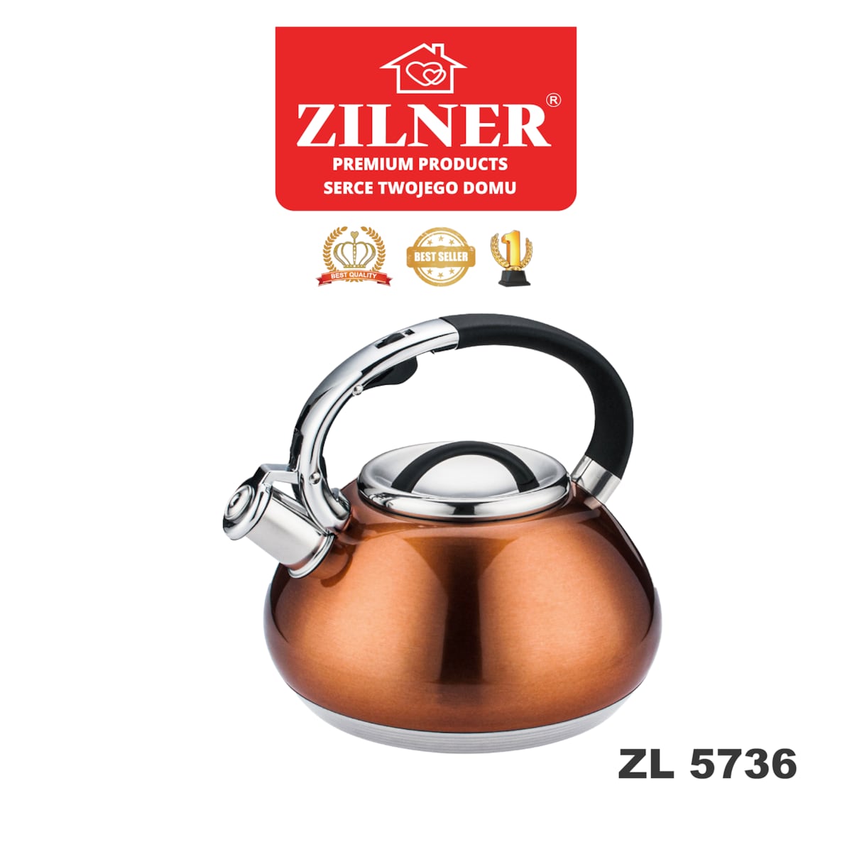 Czajnik na gaz 3L tradycyjny z gwizdkiem błyszczący indukcja miedziany ZILNER