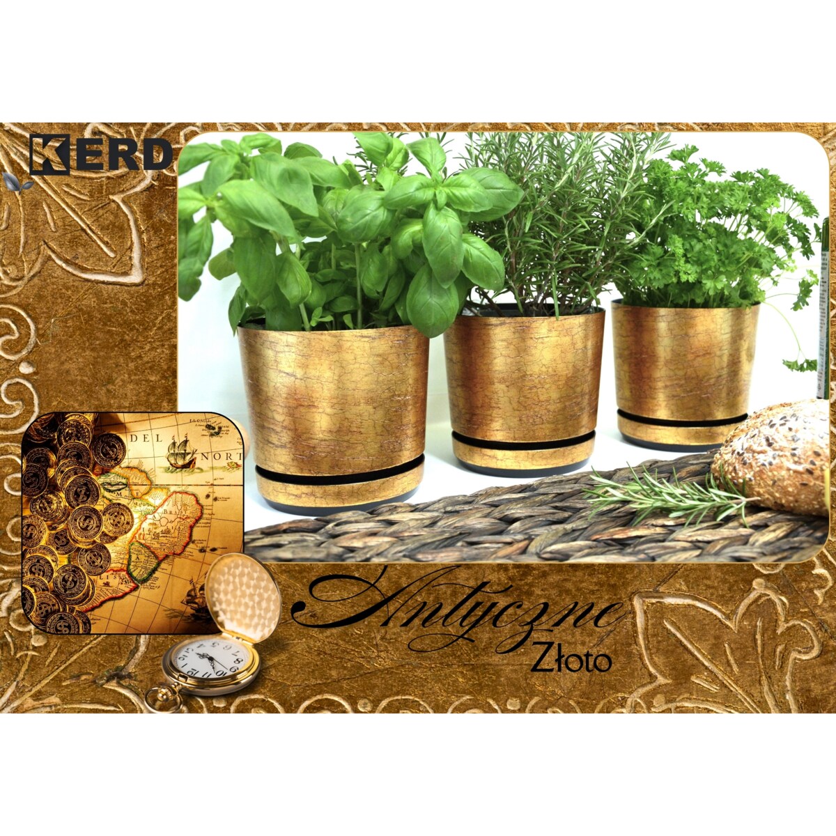21 cm wzór ZŁOTO ANTYCZNE Doniczka z podstawką klasyczna elegancka rustykalna starożytna