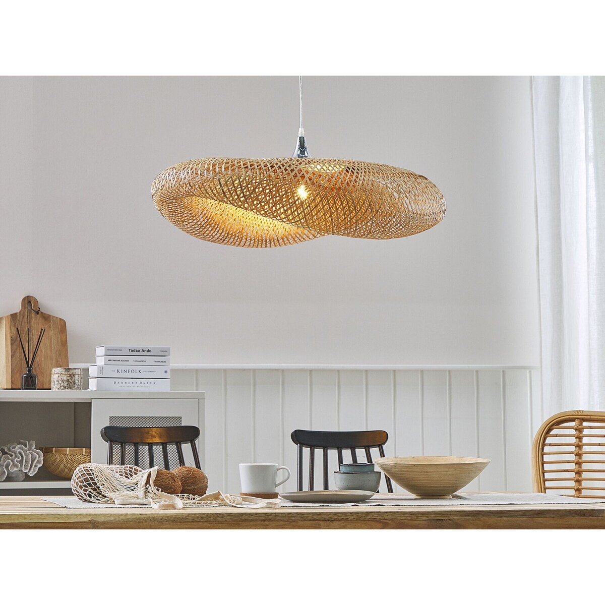 Lampa wisząca bambusowa jasne drewno BOYNE duża