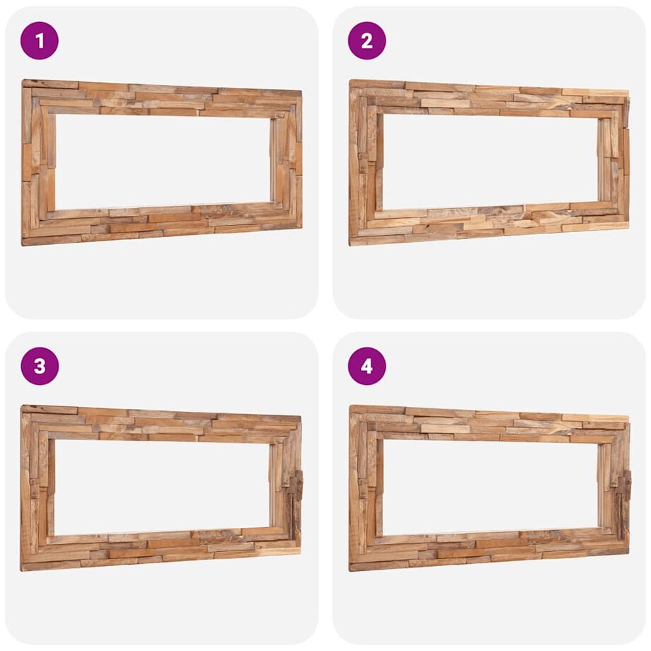 vidaXL Lustro dekoracyjne, drewno tekowe, 120 x 60 cm, prostokątne