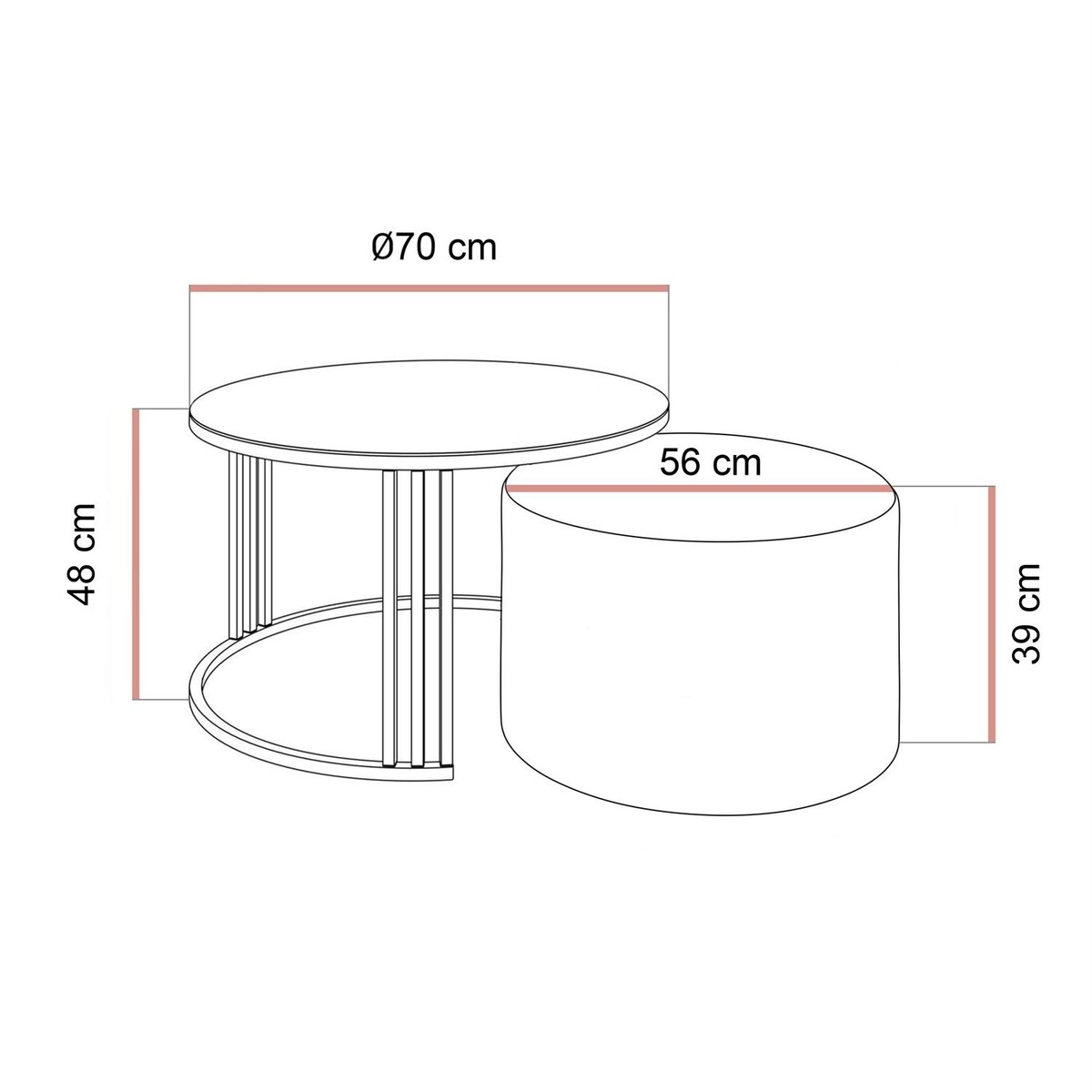 Stolik kawowy z pufą LORI GLASS złoto szczotkowane, czarne szkło / Coral 50