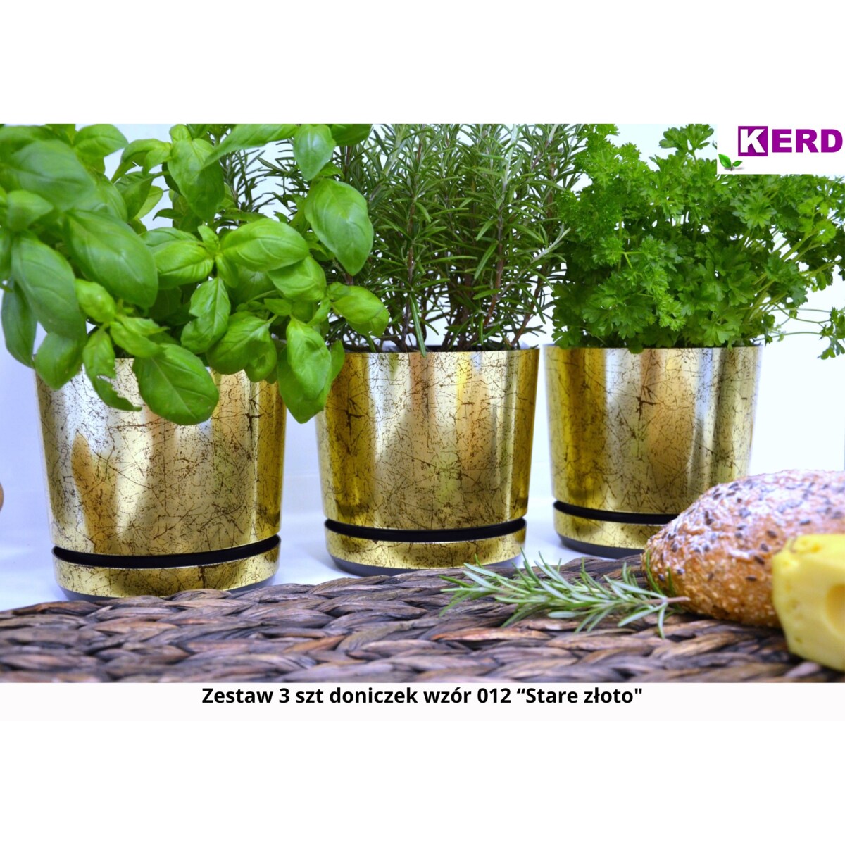14 cm wzór STARE ZŁOTO Doniczka z podstawką klasyczna elegancka rustykalna postarzane złoto
