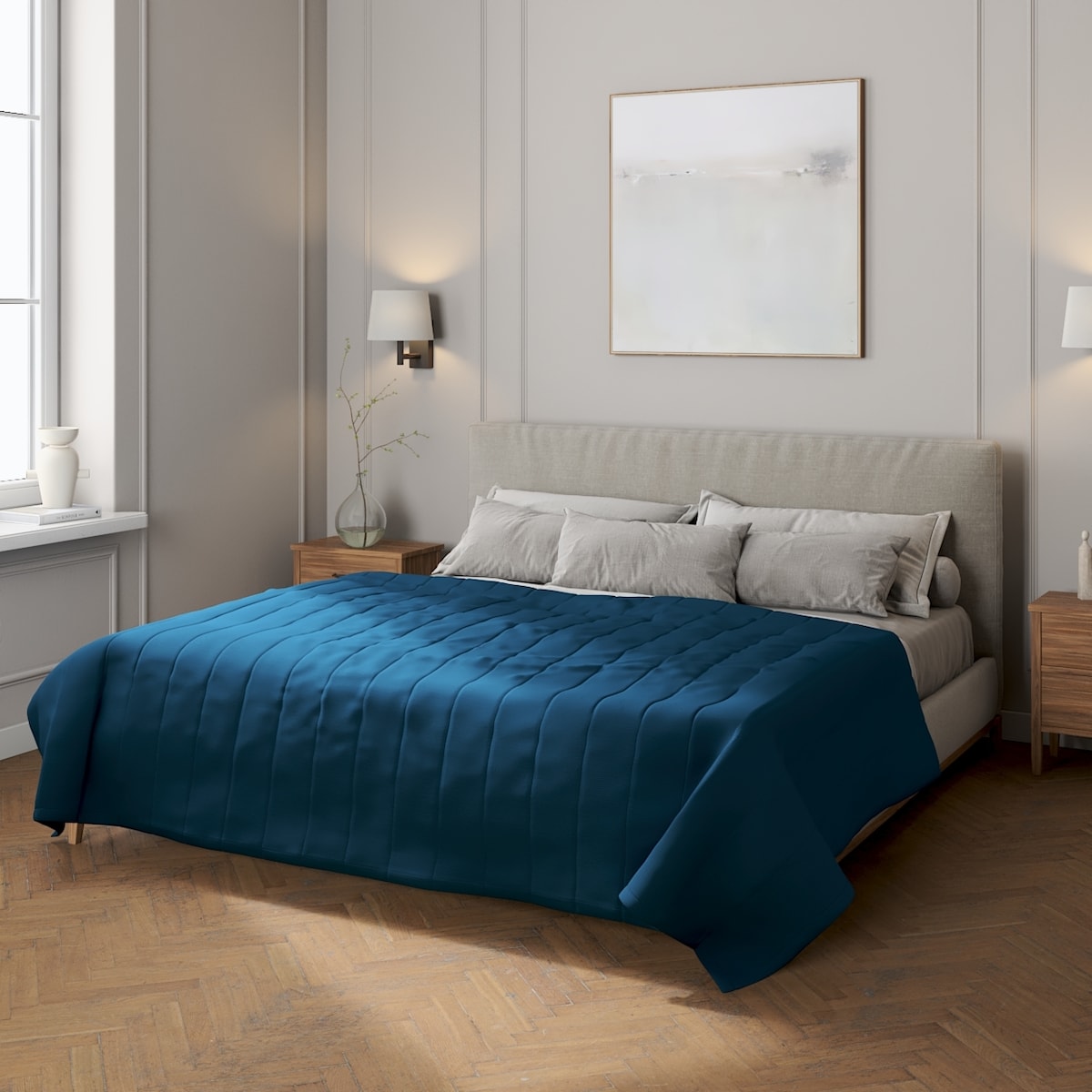 Narzuta pikowana w pasy 260x210 ocean blue (morski niebieski)