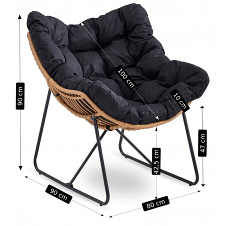 Fotel Ogrodowy Wypoczynkowy Kubełkowy Do Salonu Na Taras Balkon FIN Czarny