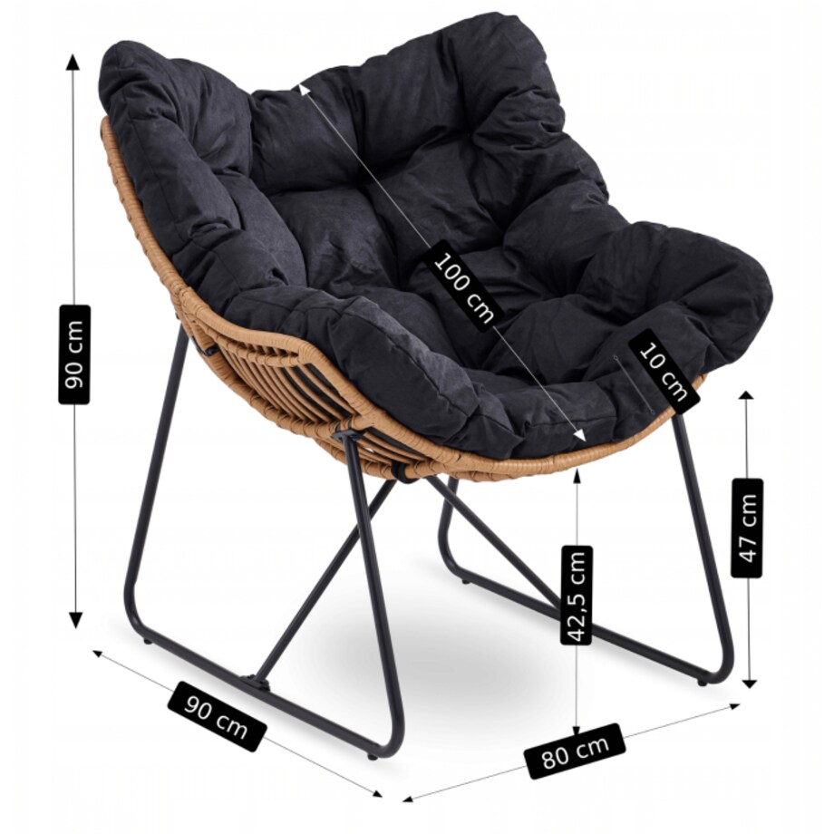 Fotel Ogrodowy Wypoczynkowy Kubełkowy Do Salonu Na Taras Balkon FIN Czarny