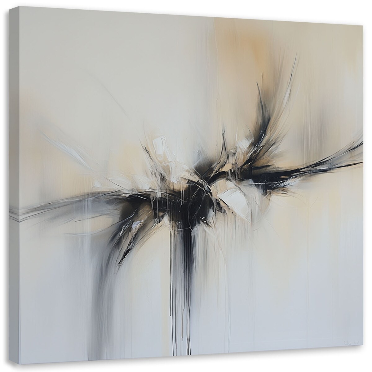 Feeby Obraz na płótnie do salonu, Abstrakcja beżowy czarny efekt farby 50x50