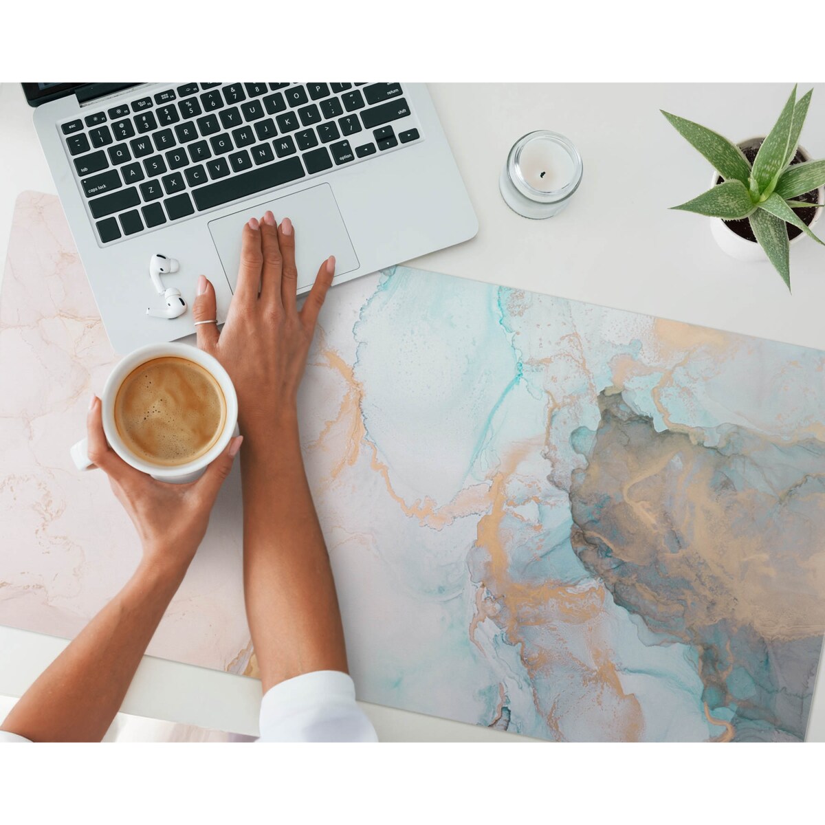 Turkusowa mata na biurko Abstrakcyjny marmur, 100x50 cm