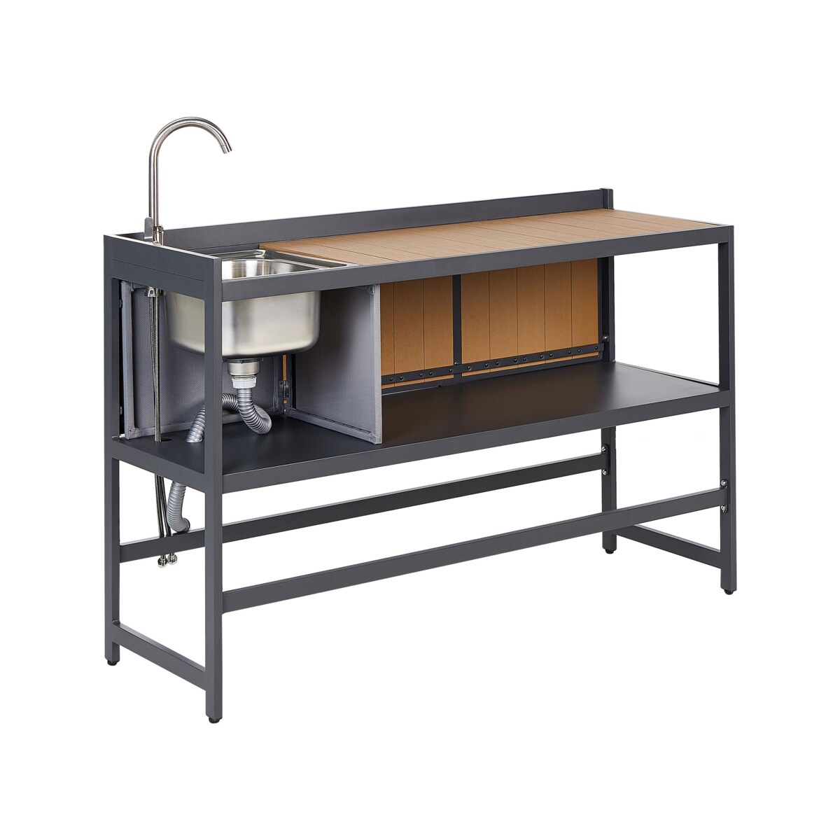 3 częściowa kuchnia ogrodowa szafka i wyspa ze zlewem jasne drewno ORTISEI