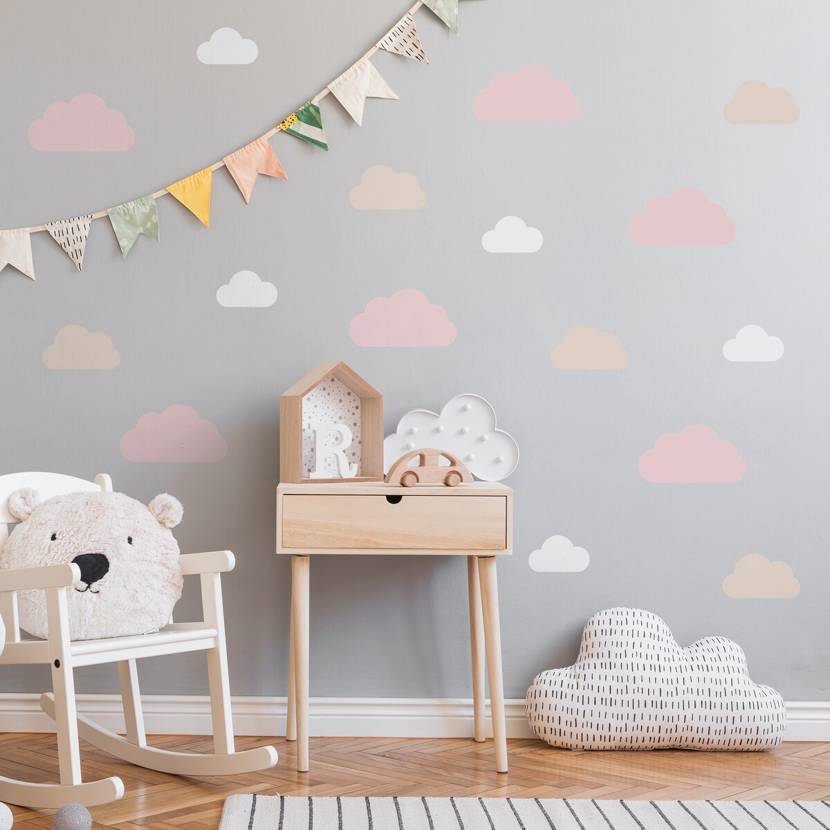 Naklejki Dla Dzieci Różowe Chmurki Beżowe Chmury Dla Dziewczynki Zestaw 60x30cm