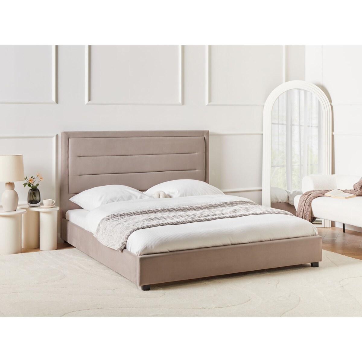 Łóżko wodne Welur ROUEN 160 x 200 cm Beżowoszary