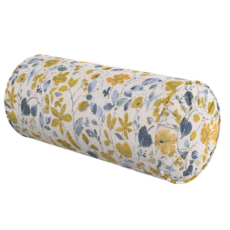 Poduszka wałek z zakładkami, żółto-niebieskie kwiaty na kremowym tle, Ø20 x 50 cm, Cosy Home