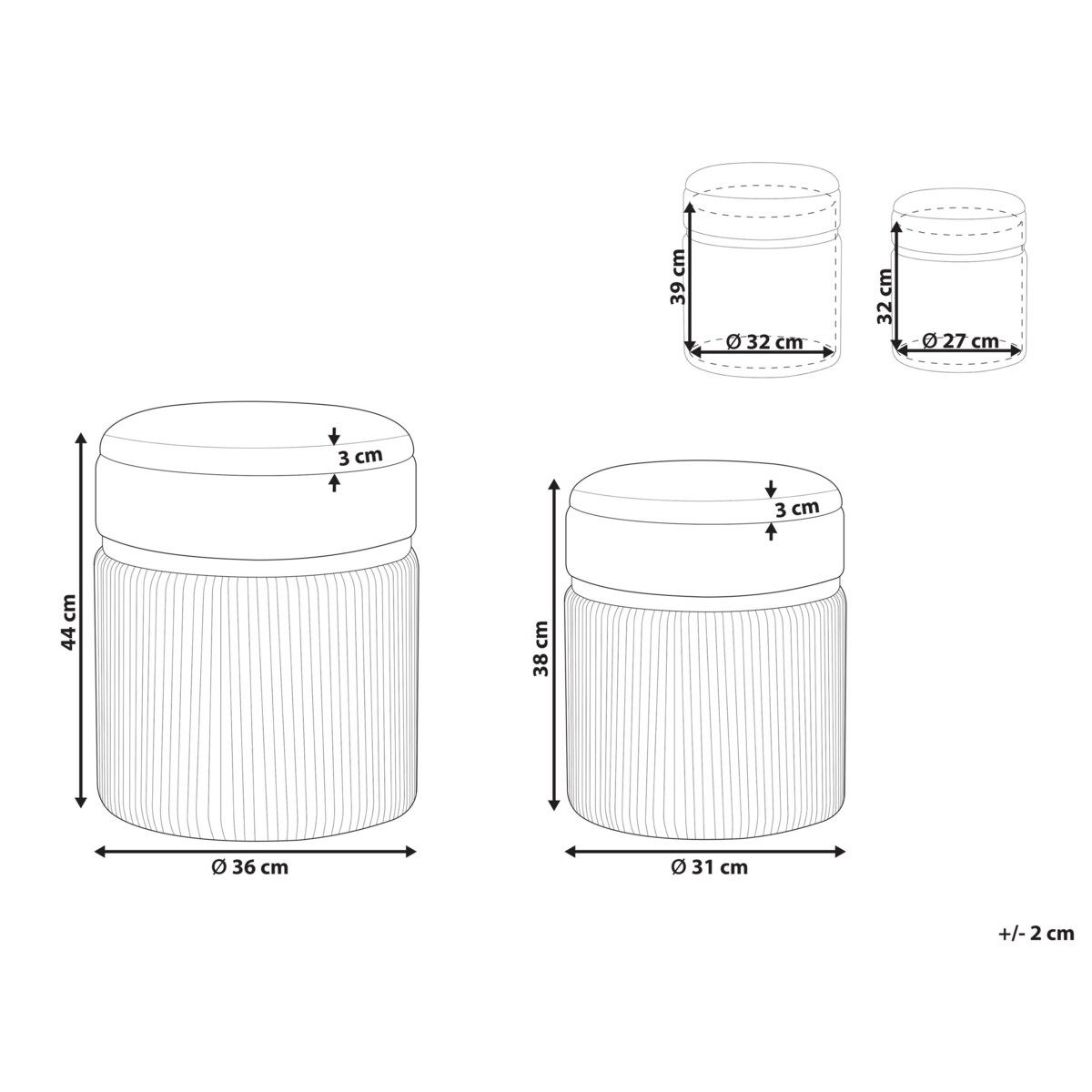 Zestaw 2 welurowych pufów ze schowkiem złamana biel CAMDENTON