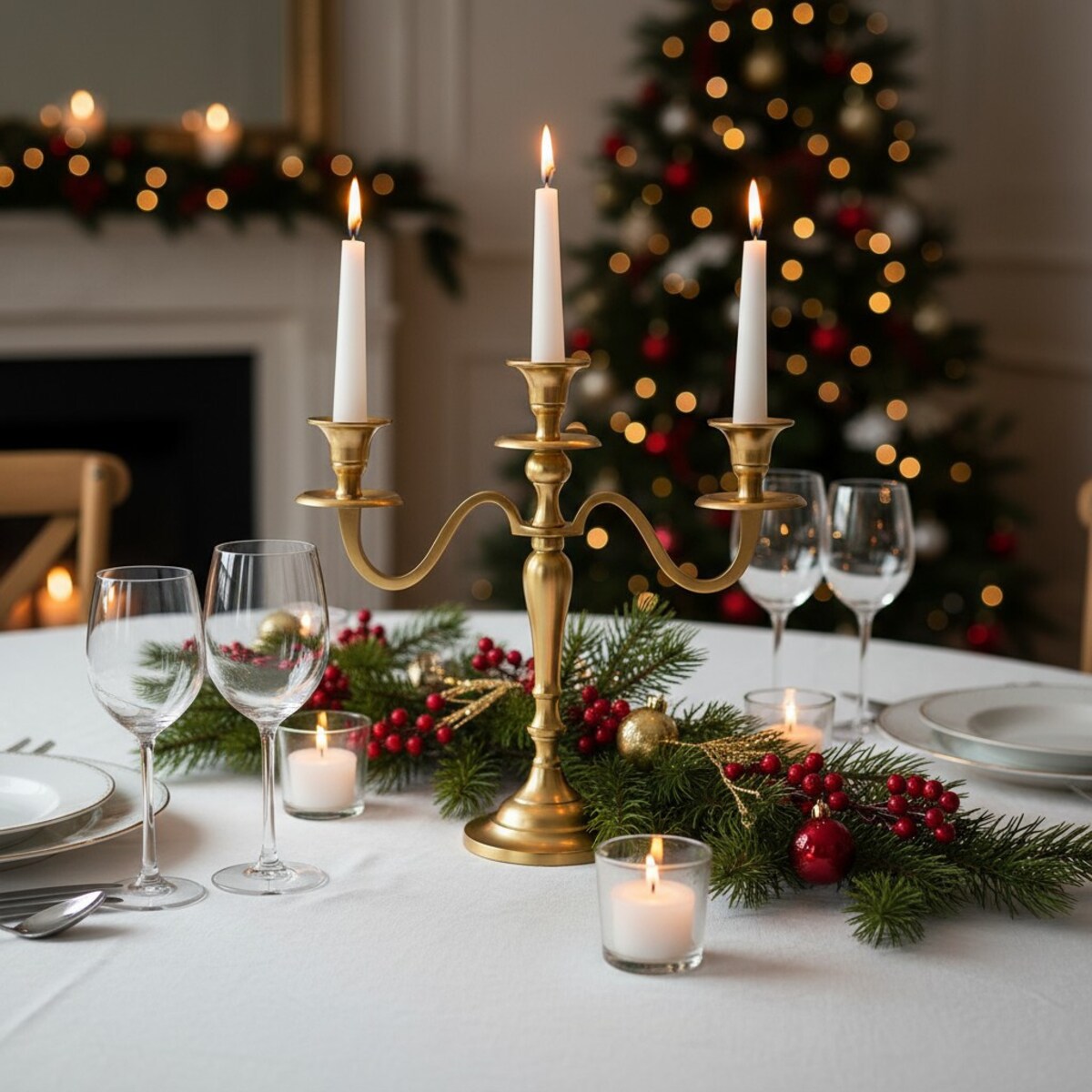 Świecznik trójramienny, złoty, 30 cm