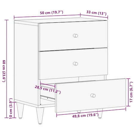 vidaXL Szafka nocna, 50x33x60 cm, lite drewno mango