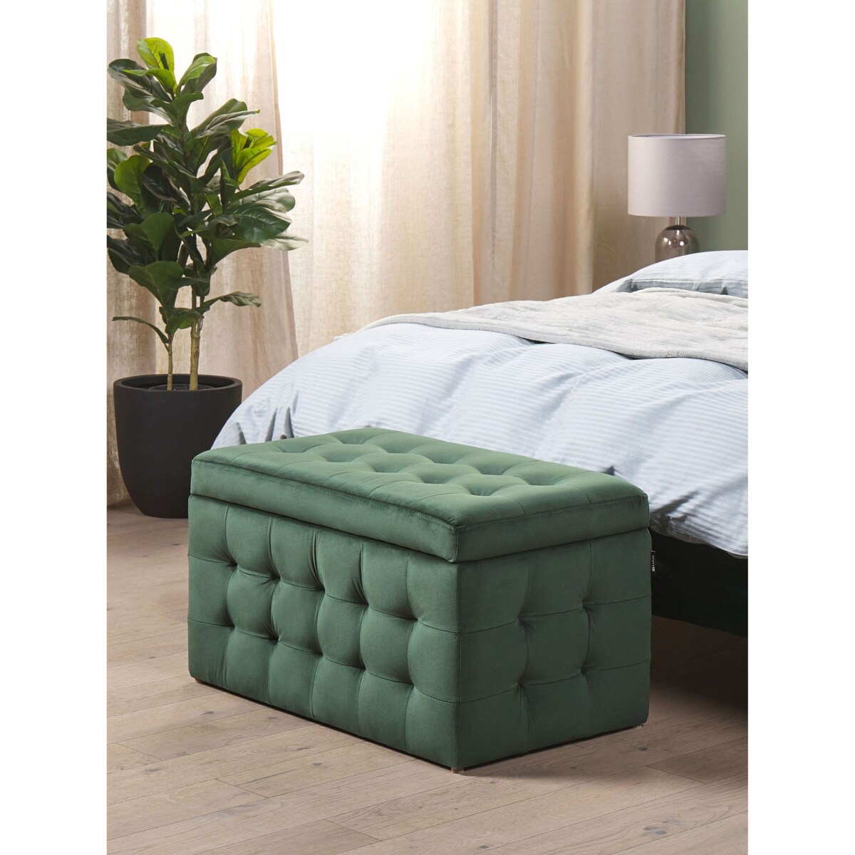 Puf ze schowkiem welurowy zielony MICHIGAN