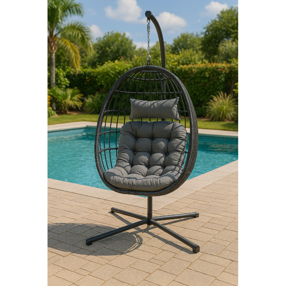 Fotel Podwieszany Na Stalowym Stelażu Składany Ogrodowy Kokon Kosz Wiszący