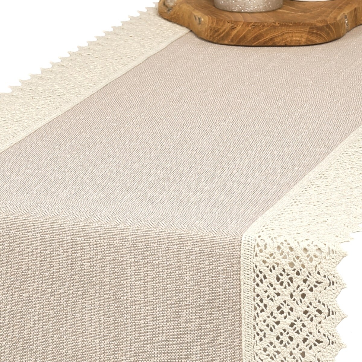 Bieżnik P130 cappucino z koronką K307 ecru - 40x120 cm - ecru