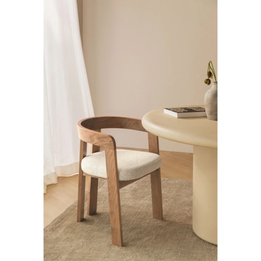 Krzesło z podłokietnikami, jasne drewno, kremowe bouclé, Yvonne