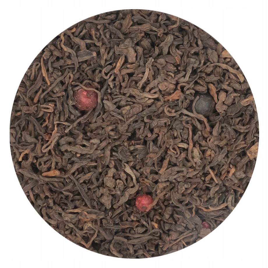 Herbata czerwona pu-erh PORZECZKOWY o smaku czarnej i czerwonej porzeczki - herbata liściasta sypana mieszanka napar susz - gotowa na prezent upominek