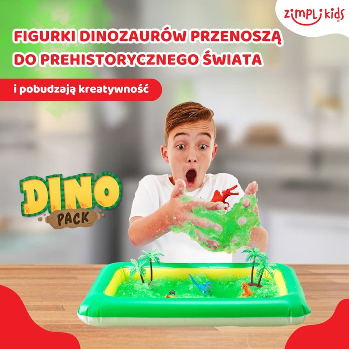 Magiczny proszek do wody zestaw do tworzenia gelli z figurkami i tacą Gelli Worlds Dino Pack 5 użyć 3+ Zimpli Kids