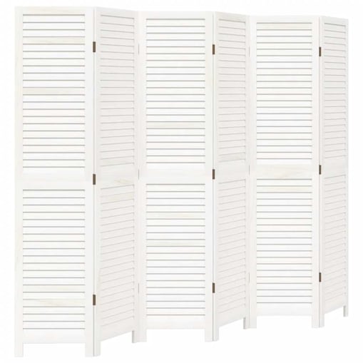 vidaXL Parawan pokojowy, 6-panelowy, biały, lite drewno paulowni