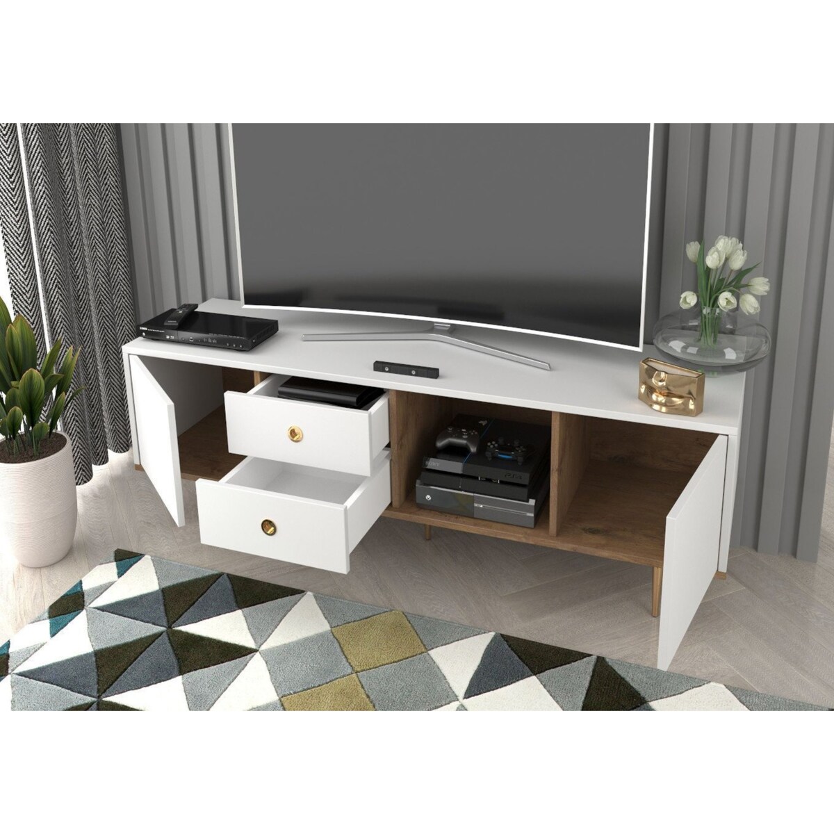 Biała nowoczesna szafka RTV Skandica HARMONI