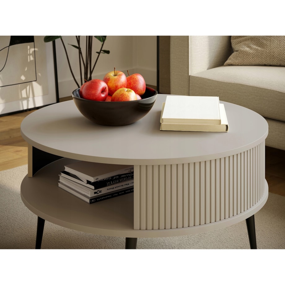 Japandi Stolik Kawowy Okrągły KASZMIR Lamele 76 cm VERLO Stolik do Salonu