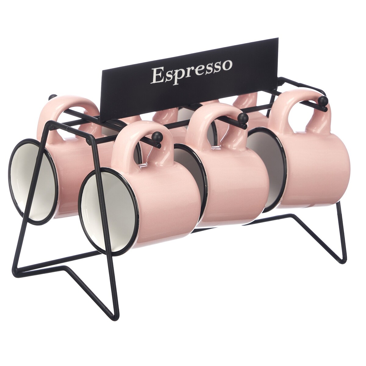 Komplet 6 filiżanek do espresso na stelażu 100 ml PRESSO różowy