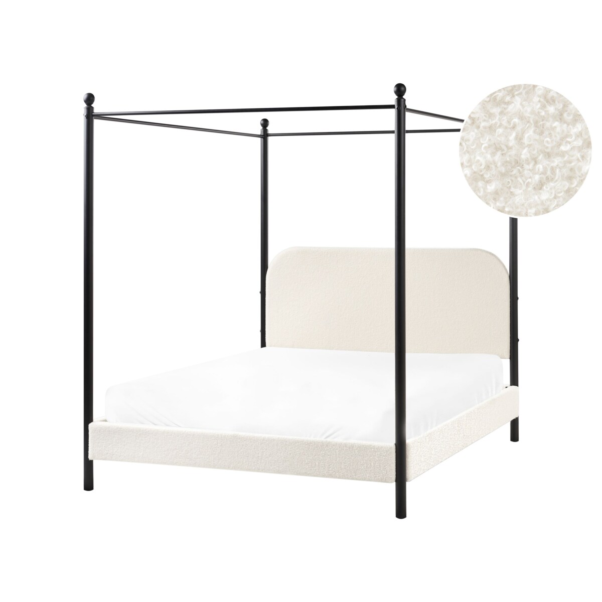 Łóżko z baldachimem Boucle DANNEMOIS 140 x 200 cm Złamana biel