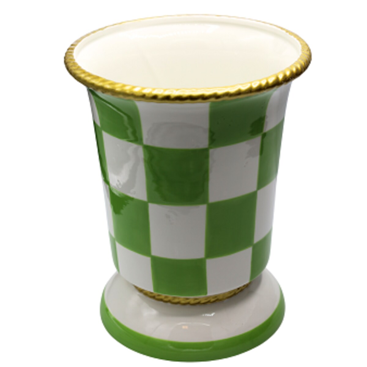 Osłonka doniczka w kratkę 29x26,3x26,3 cm zielono-biała small