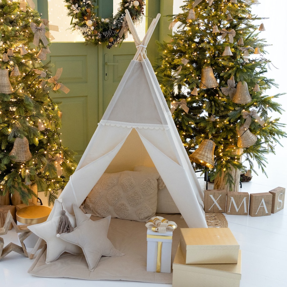 Namiot tipi Beige Velvet, beżowe tipi z matą i poduszkami