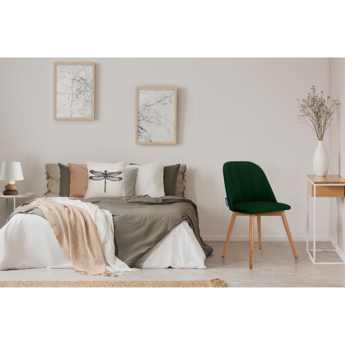 KONSIMO BAKERI Krzesła skandynawskie, aksamit w kolorze butelkowej zieleni, 2 szt