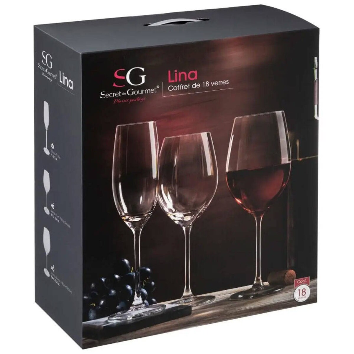 Zestaw kieliszków LINA, 3 rodzaje, 18 elementów