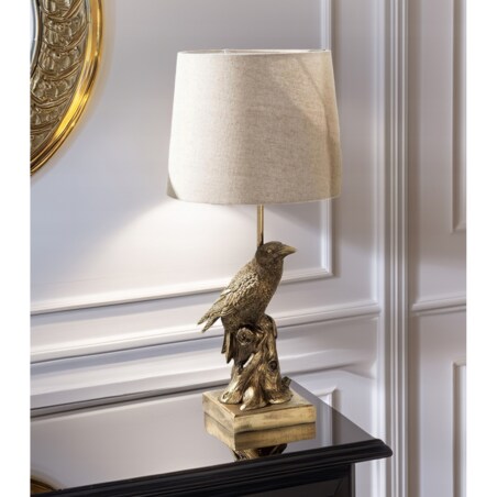 LAMPA STOŁOWA BIURKOWA NOCNA E27 ZŁOTA PTAK KRUK 41cm do salonu sypialni