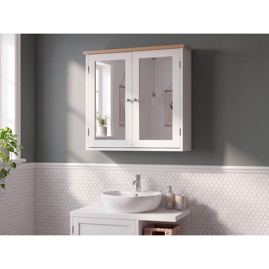 Szafka łazienkowa wisząca z lustrem ALAMOS 65 cm 60 cm Biały