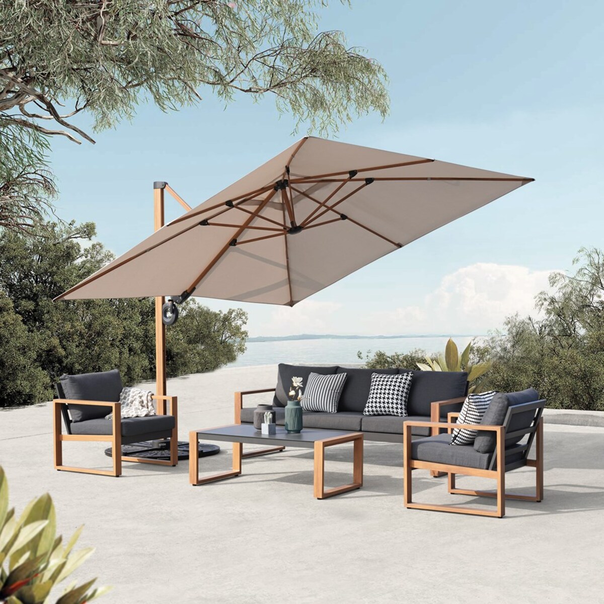 Zestaw Mebli Ogrodowych DUISBURG Sofa Fotel Stolik ANTRACYT / BRĄZOWY