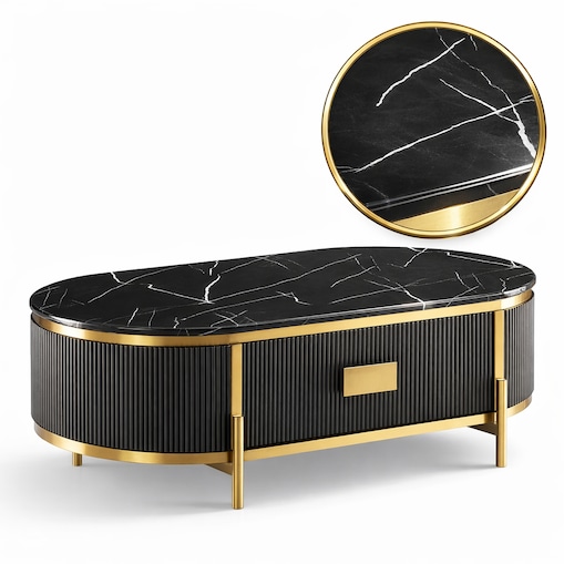 Grafitowy stolik kawowy glamour Omega ryflowany 124x71x48