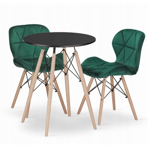 Zestaw Stół Do Jadalni Kuchni Salonu Biura Okrągły Todi 60 Czarny + 2 Krzesła Lago Zielone