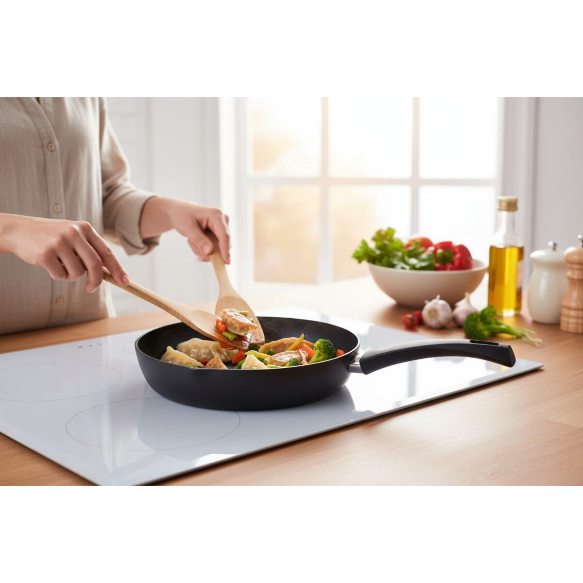 Patelnia do smażenia ceramiczna 28 cm czarna indukcja gaz ZILNER