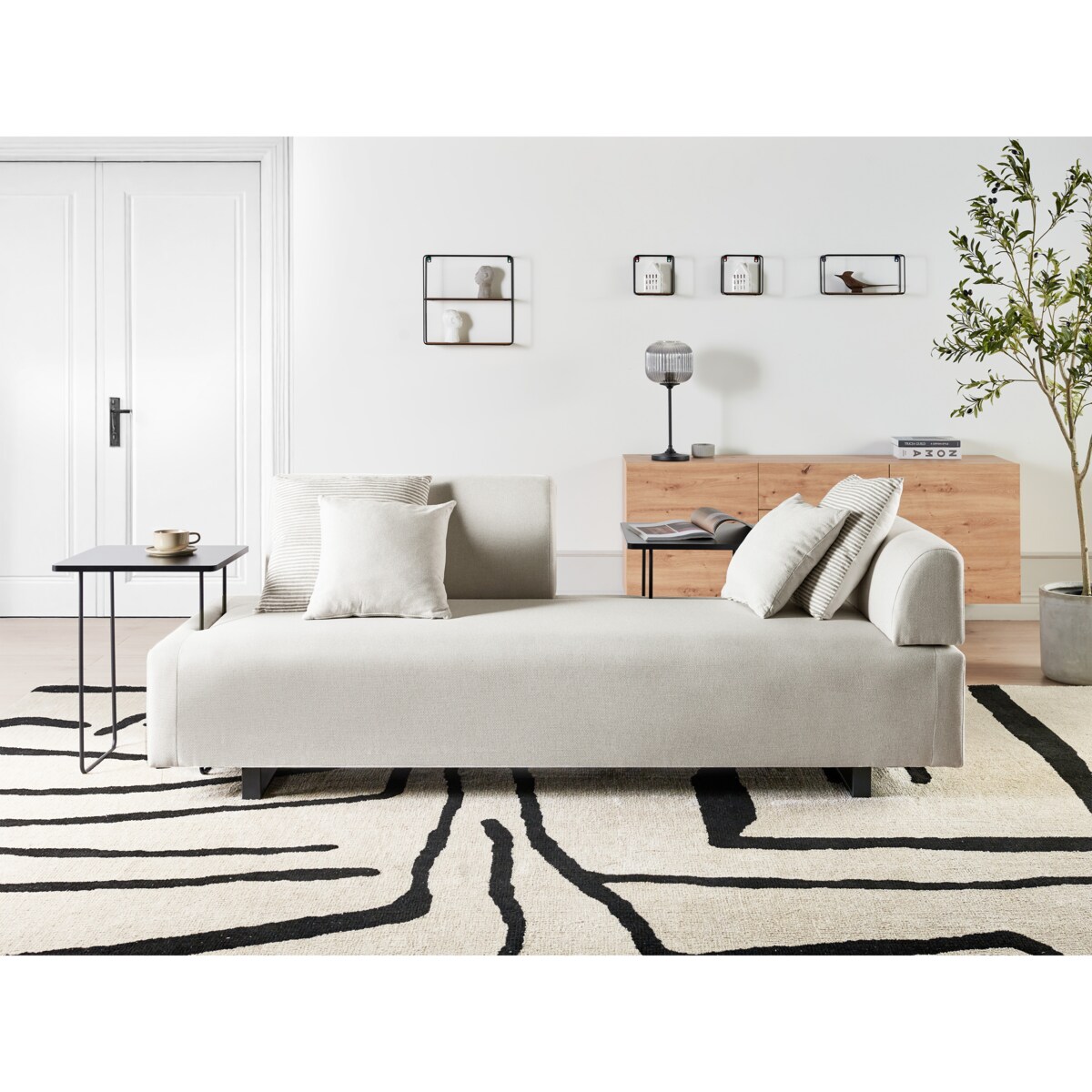 Sofa ze stolikami beżowa SOKNA