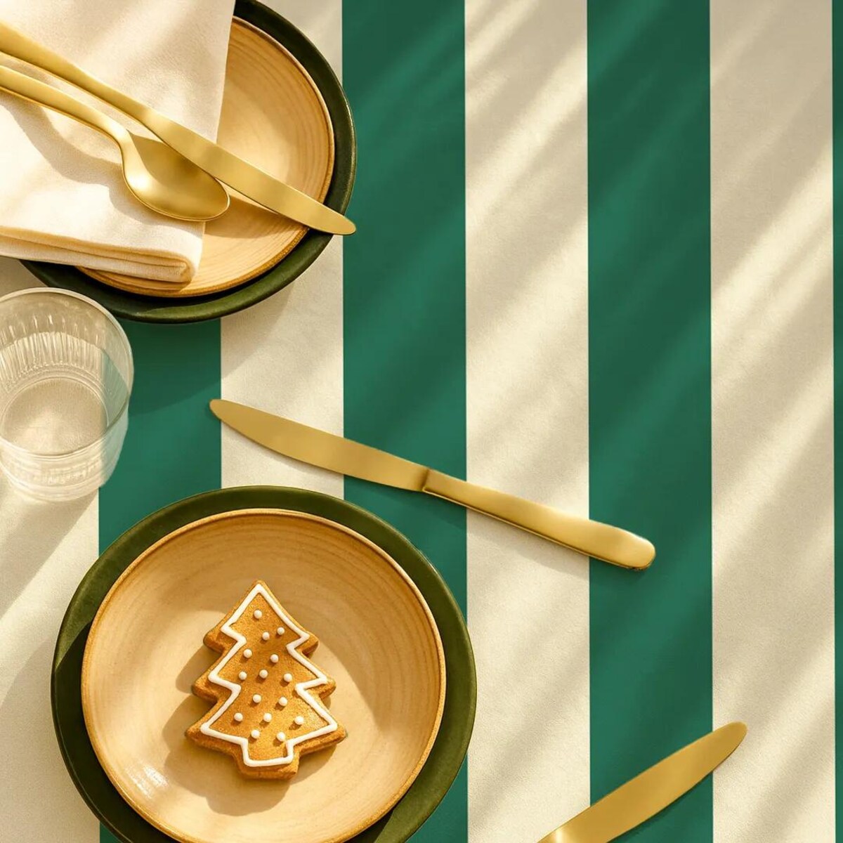 Obrus świąteczny - klasyczne zielone pasy - 140x140